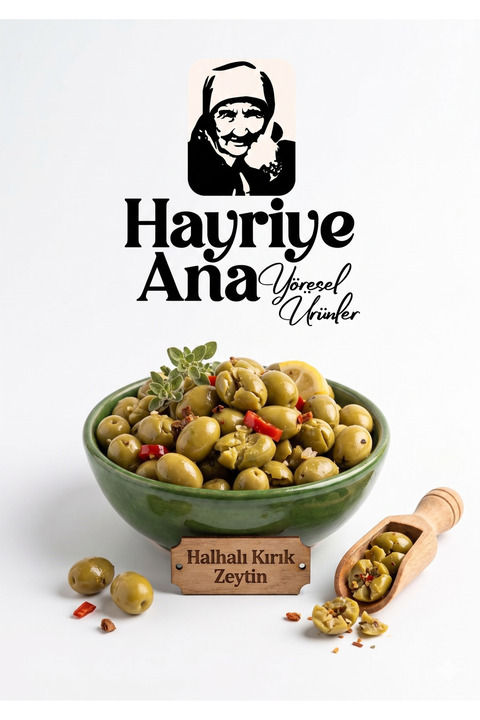 hayriye ana yöresel ürünler Hatay Halhalı Kırma Zeytin 1 Kg – Doğal Salamura Yeşil Zeytin – Yöresel