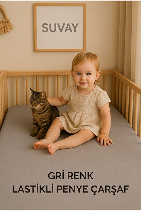 SUVAY Gri Bebek Lastikli Çarşaf %100 Pamuklu Penye Park Yatak |60x120|70x110|70x120|70x130|70x140|80x130