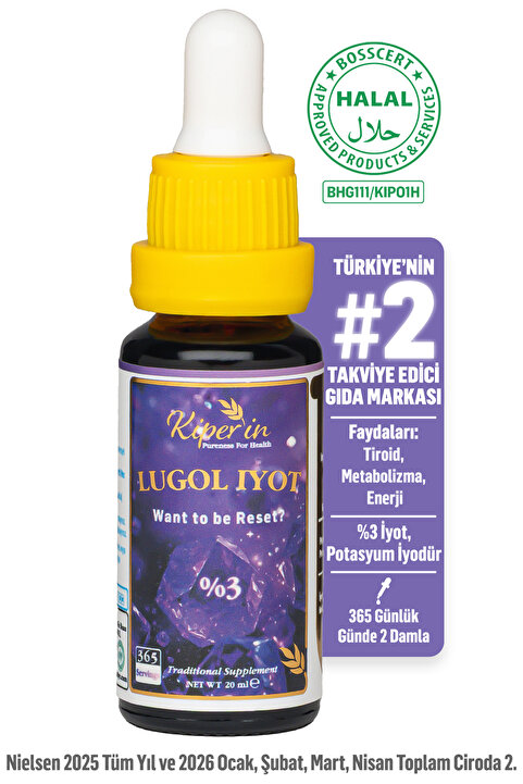 Kiperin Lugol İyot | %3 İyot & %6 Potasyum İyodür | Kaliteli İçerik | Pureness For Health İlkesi | 365 Damla