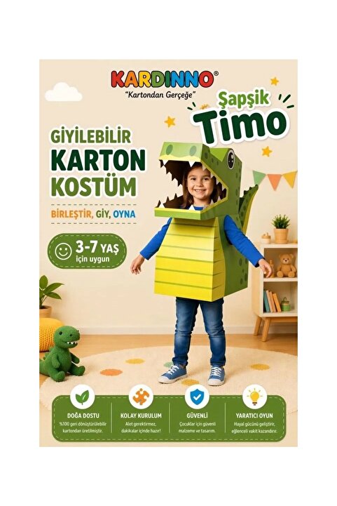Kardinno Sivri Diş Şapşik Timo Karton Giyilebilir Çocuk Kostümü Etkinlik Parti Doğum Günü Kostüm
