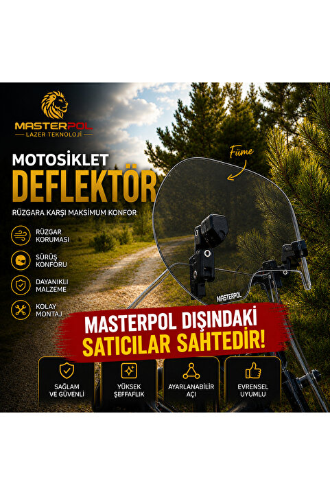 MASTERPOL FÜME Deflektör MODEL 3 Rüzgar Saptırıcı Siperlik Şeffaf Motor Camı Cam Uzatma