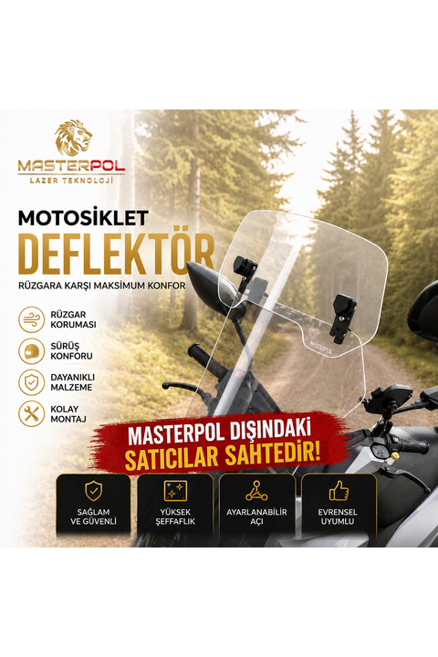 MASTERPOL Deflektör MODEL 2 Rüzgar Saptırıcı Siperlik Şeffaf Motor Camı Cam Uzatma