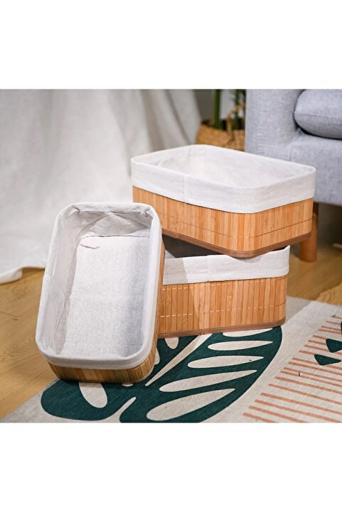 Keyfi Sepet Bambu 3 Lü Sepet Banyo Sepeti Mutfak Sepeti