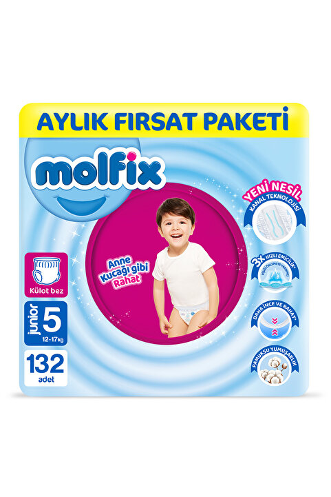 Molfix Pants Bebek Bezi 5 Beden Junior Aylık Fırsat Paketi 132 Adet