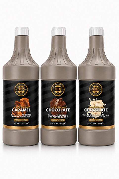 By Tüfekçi Profesyonel Bar Sos Seti – Çikolata, Karamel, Beyaz Çikolata, Yoğun Formül, 3 Adet Pompa (2.5KG X 3)