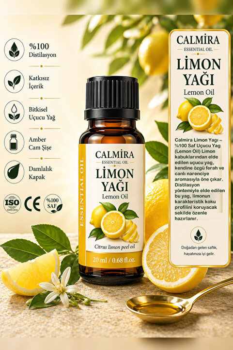 CALMİRA Limon Yağı 20 ml. | %100 Saf Essential Oil | Lemon Oil | Citrus limon peel oil