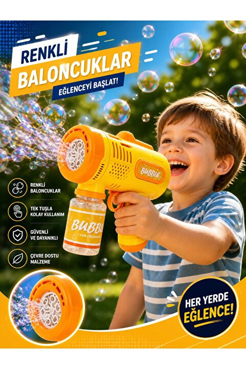 SAZE Pilli Baloncuk Tabancası | Tek Tuş Basmalı Köpük Balon Oyuncağı | Eğlenceli Bubble Gun