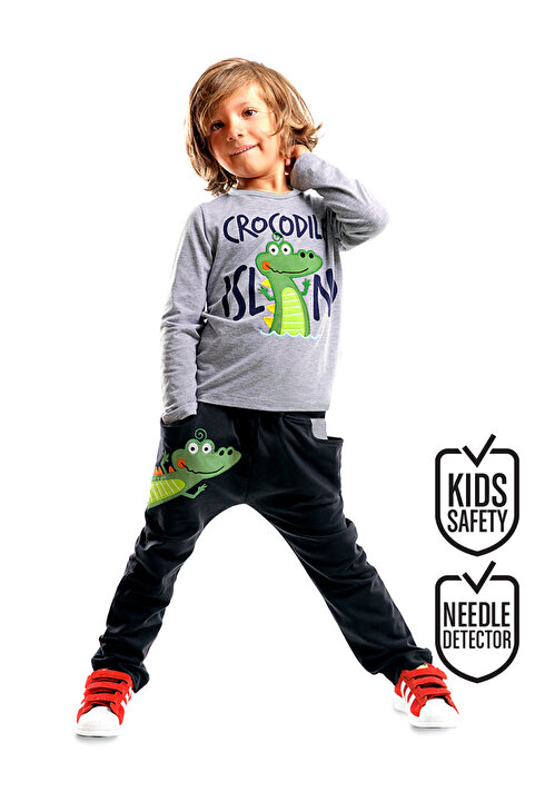 Denokids Gri Lacivert Erkek Çocuk Timsah Adası Baggy Takım CFF-16S1-012