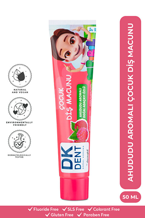 DKDENT Ahududu Aromalı Florürsüz Vegan Çocuk Diş Macunu Pırıl 50 ml