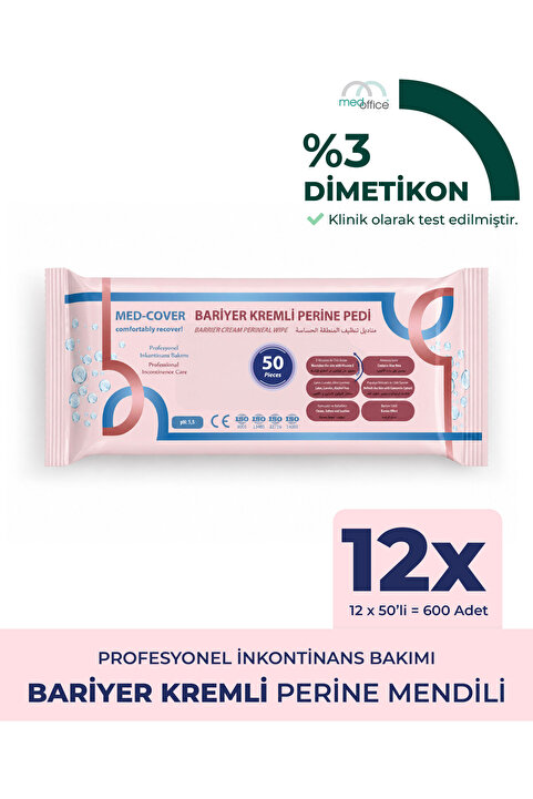 MED-COVER Bariyer Kremli Perine Bölgesi Temizleme Pedi/mendili 50'li - 12 Adet