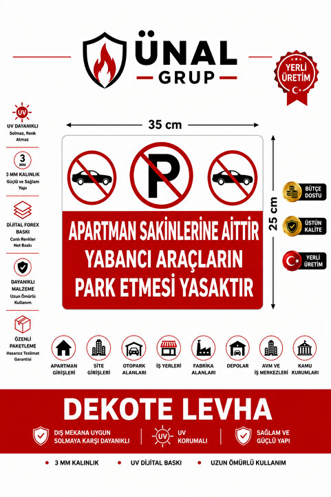 ünalgrup Park Etmek Yasaktır Uyarı Levhası 25x35 cm Kapı Duvar İkaz Tabelası PVC İş Yeri Depo
