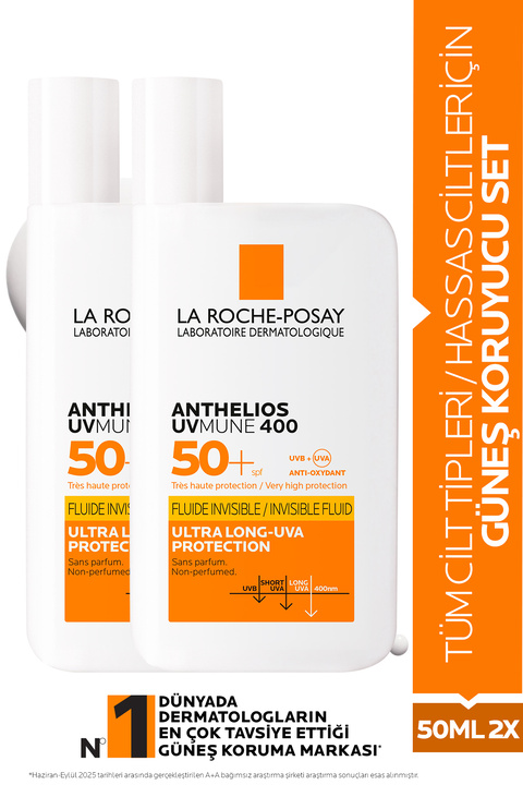 La Roche Posay Tüm Cilt Tipleri İçin Uygun Güneş Bakımı Seti: Anthelios Uvmune Fluid Yüz Güneş Kremi SPF50+ 50ml X2