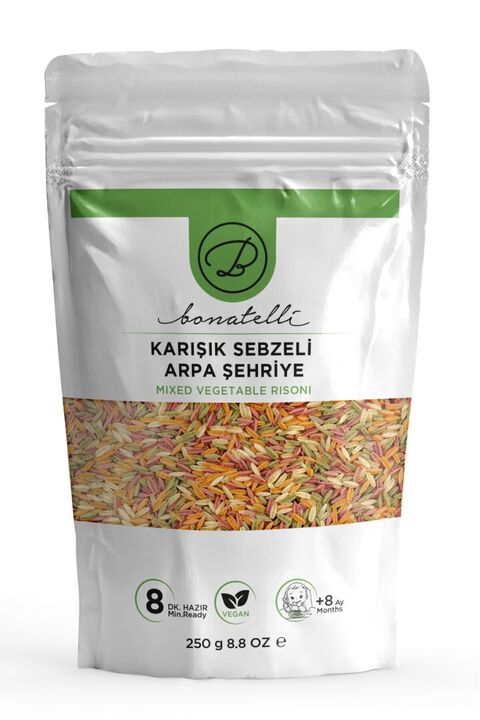 Bonatelli Karışık Sebzeli Arpa Şehriye 250 G | Bebek Makarna +8 Ay