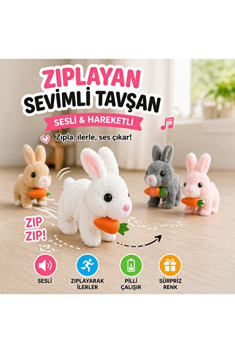 Genel Markalar Pilli Zıplayan Tavşan Oyuncak | Sevimli Peluş Hareketli Tavşan
