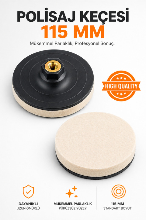 Badem10 115 Mm Oto Araç Araba Pasta Cila Polisaj Keçesi Metal Çelik Mermer Parlatma Matkap Yün Keçesi Pedi