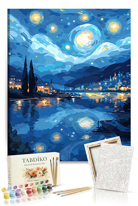 Tabdiko Sayılarla Boyama Seti 40 x 50 cm Tuval Şasesine Gerili Yıldızlı Geceler