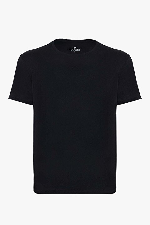 Tudors Unisex Slim Fit Dar Kesim %100 Pamuk Yumuşak Dokulu Siyah Bisiklet Yaka Tişört