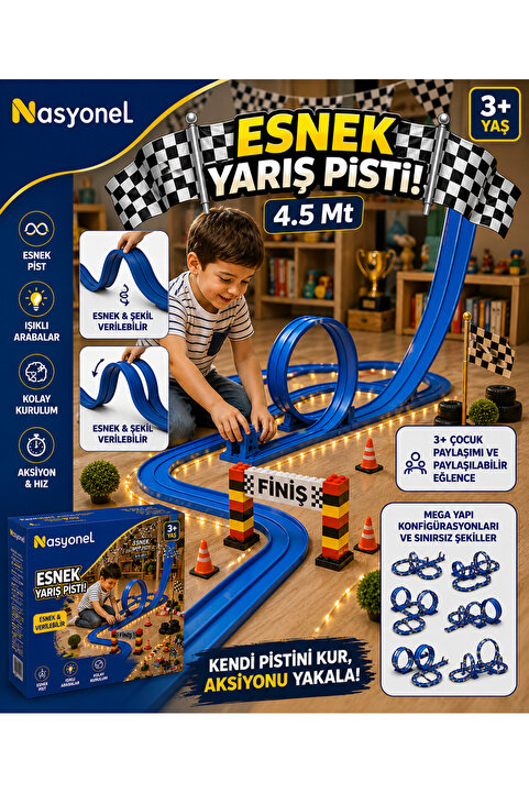 nasyonel Esnek Yarış Pisti Mavi Flex Track Pist Parça Set