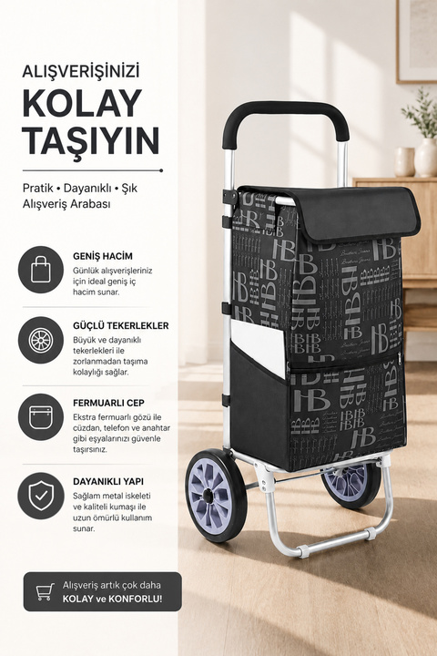 Vadi Ses Yapmaz Tekerlekli Su Geçirmez Çantalı Alüminyum Gövdeli Lüks Pazar Arabası