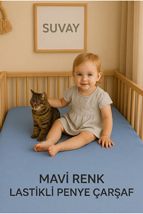 SUVAY Mavi Bebek Lastikli Çarşaf %100 Pamuklu Penye Park Yatak|60x120|70x110|70x120|70x130|70x140|80x130