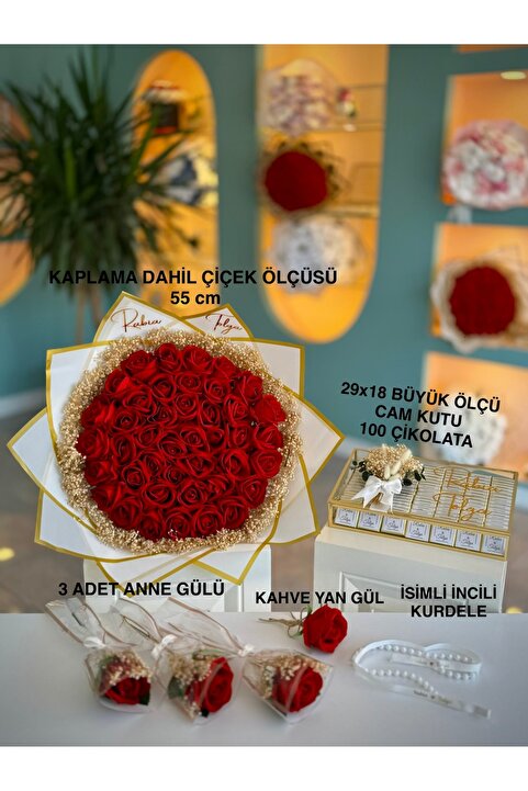 bt bera tasarım 41 Adet Kız Isteme Çiçeği 100 Adet Çikolata Söz Çikolatası Nişan Kadife Gül