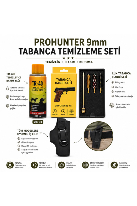 PROHUNTER TABANCA TEMİZLEME SETİ HARBİ TAKIMI+ BAKIM YAĞI+İÇ KILIF