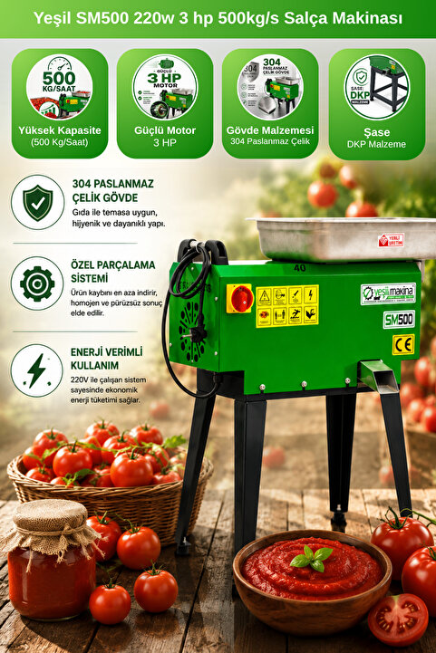YEŞİL Yeşil SM500 220w 3 hp 500kg/s Salça Makinası