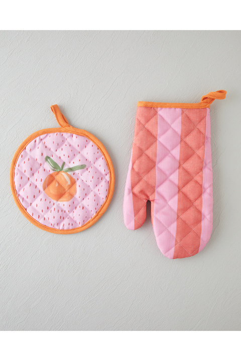 English Home Summer Orange Polyester 2'li Mutfak Seti 17x30 Cm + 20x20 Cm Kırmızı-Pembe