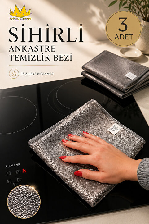 MissClean ( 3 Adet ) Gri Sihirli Ankastre Ocak Davlumbaz Temizlik Bezi 40*40 Cm