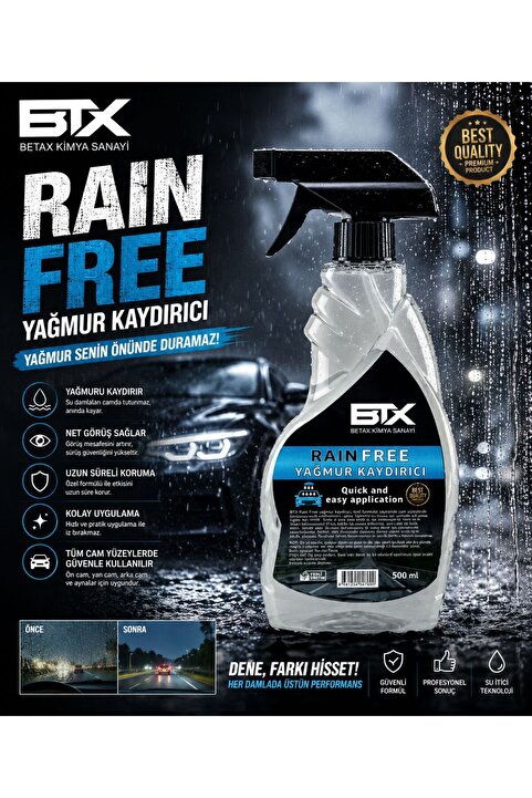 Betax Yağmur Kaydırıcı Sprey 500 ml (OTO AYNA KASK ARABA CAMI SU İTİCİ)
