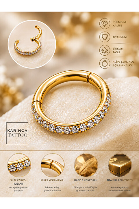Karınca Piercing %100 Titanyum Piercing Zirkon Taşlı Su Taşı Halka Piercing Helix Dudak Rook Kulak Burun Tragus Küpe