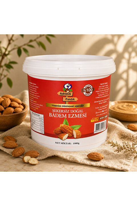 adressfindik Şekersiz Doğal Badem Ezmesi 1 Kg