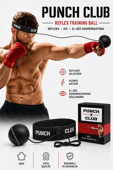 Punch Club Boks Refleks Topu | Ayarlanabilir Kafa Bantlı Hız Refleks Topu | El-Göz Koordinasyonu, Refleks ve Hız Antrenman Topu | Deri | Kick Boks, Muay Thai, MMA | 6 oz