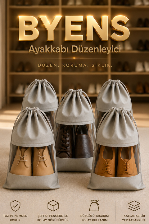 BYENS 5 Adet Ayakkabı Düzenleyici Ayakkabılık Organizer Dolap İçi Düzenleyicisi Seyahat Çantası Bavul