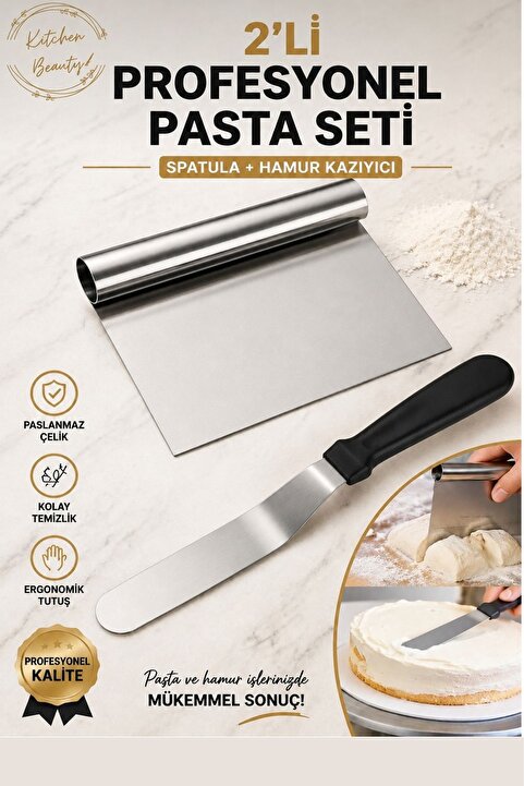 Kitchen Beauty Pasta Sıvama Spatulası Ve Çelik Spatula Hamur Kazıyıcı