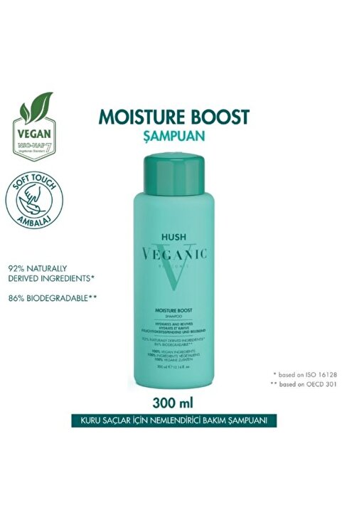 HUSH Veganic Moisture Boost Kuru Saçlar İçin Nemlendirici Şampuan 300 ml