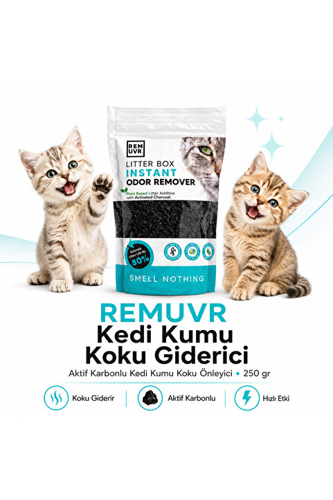 REMUVR Kedi Kumu Koku Giderici Premium 250 Gr | Aktif Karbonlu Kedi Kumu Koku Önleyici