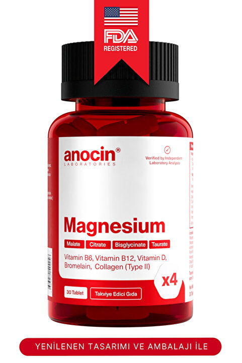 anocin MAGNEZYUM X4 COMPLEX CİTRATE, TAURATE, BİSGLYCİNATE, MALATE