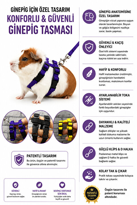 ozzipetshop Guinea Pig Tasması Ginepig Tasması Ayarlanabilir Yumuşak Konforlu Kemirgen Tasması