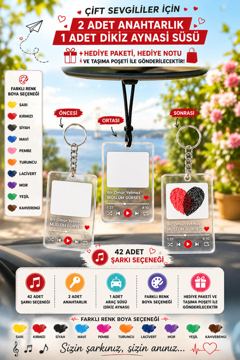 BİRBEYSTORE 2 Adet Anahtarlık 1 Adet Araba Dikiz Aynası Süsü Çift Sevgili Parmak İzi Anahtarlık