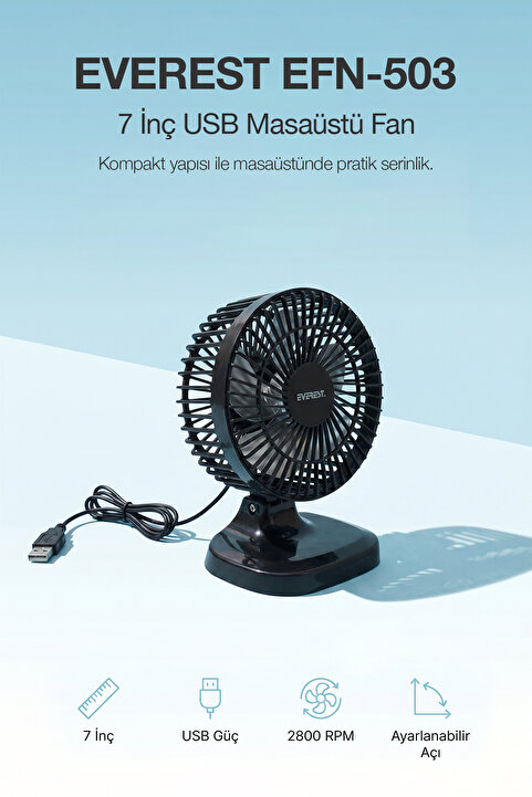 Everest Efn-503 Vantilatör Usb 18Cm Siyah