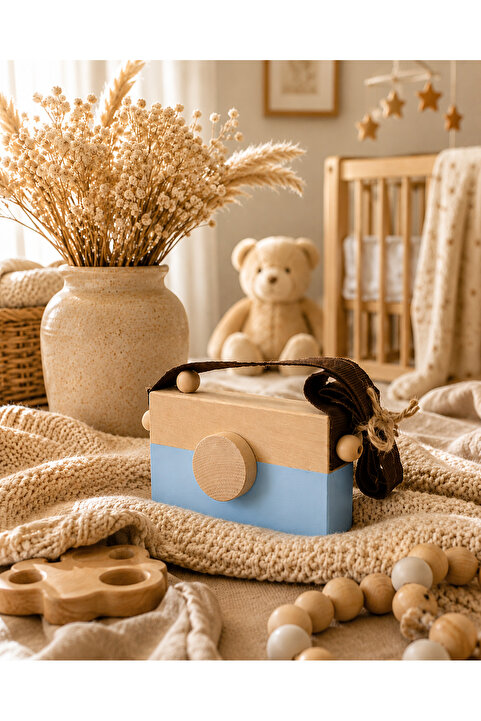 ENCİVA AHŞAP FOTOĞRAF MAKİNESİ BEBEK ODA DEKORASYONU Waldorf Fotoğraf Makinesi, Eğitici Bebek OyuncaK