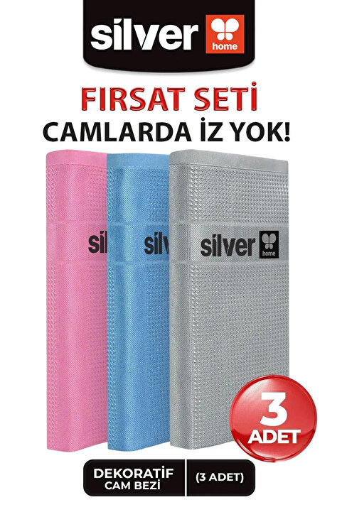 SİLVER HOME Mikrofiber 3lü Dekoratif Cam Bezi