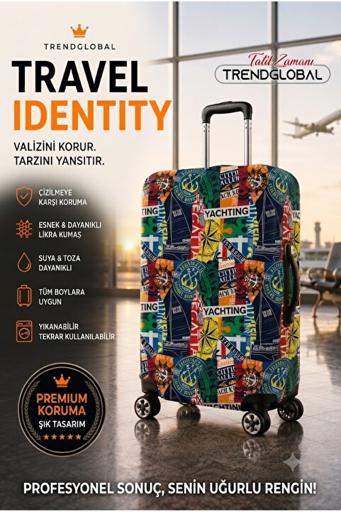 Trendglobal Valiz Bavul Koruyucu Kılıfı Karışık Desen Lacivert 👉 "Çizilme Önleyici"