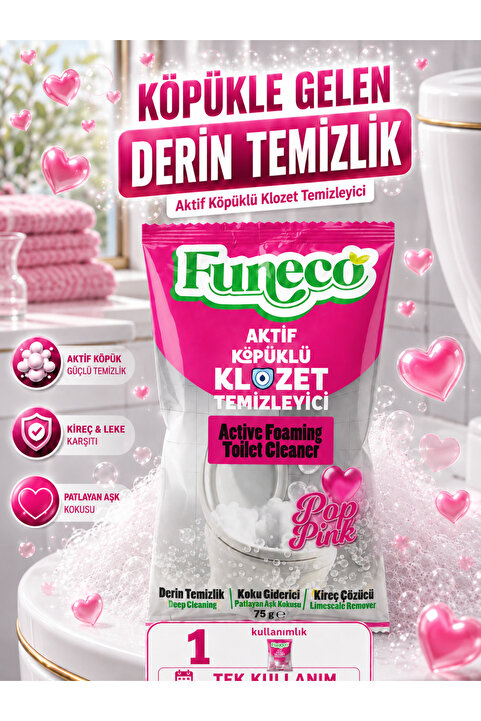 FUNECO Klozet Tuvalet WC Temizleyici, Aktif Köpüklü, Doğa Dostu, POP PINK Ferahlığı - 1 Paket