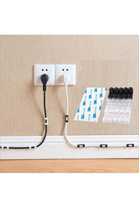 epazzar Yapışkanlı Mini 20li Klips Usb Pc Adaptör Kablo Tutucu Aparat Şeffaf