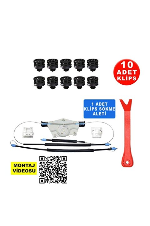Star Klips Vw Golf 4 Bora 1998-2005 1j4837462plastik Ayaklı Sağ Ön Cam Kriko Tamir Seti Sarmalı(10 Klips + Apa
