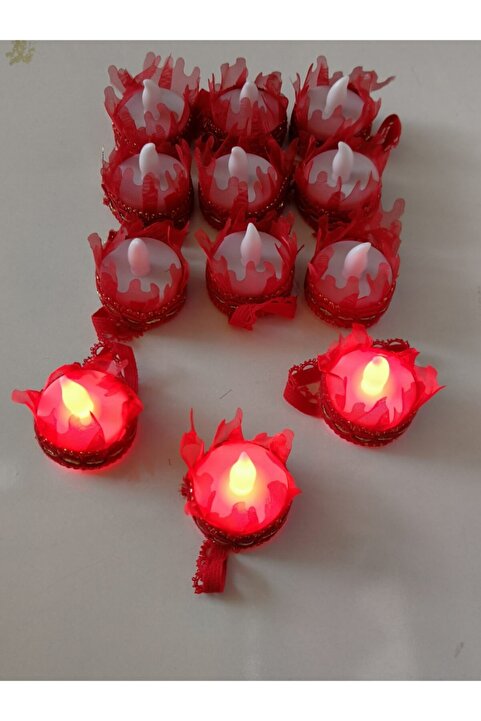 MİMES Kına El Mumu Led Li ((( Kırmızı ))) 12'li Paket