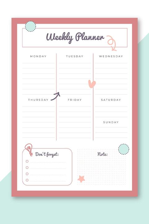 artpap Weekly Planner - Günlük Hatırlatıcı Planlayıcı Haftalık Defter 15*21cm 50 Yaprak