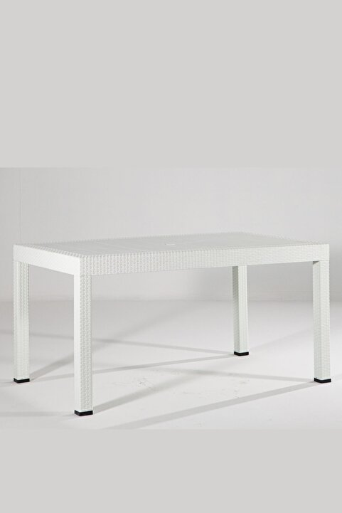 SANDALİE Rattan 90x150 Camsız Beyaz Masa - Bahçe&balkon&teras